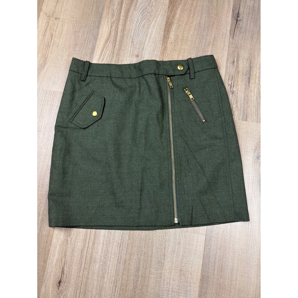J.Crew Green Wool Blend Moto Mini Skirt Asymmetric Zip A9146 Olive Womens 4
